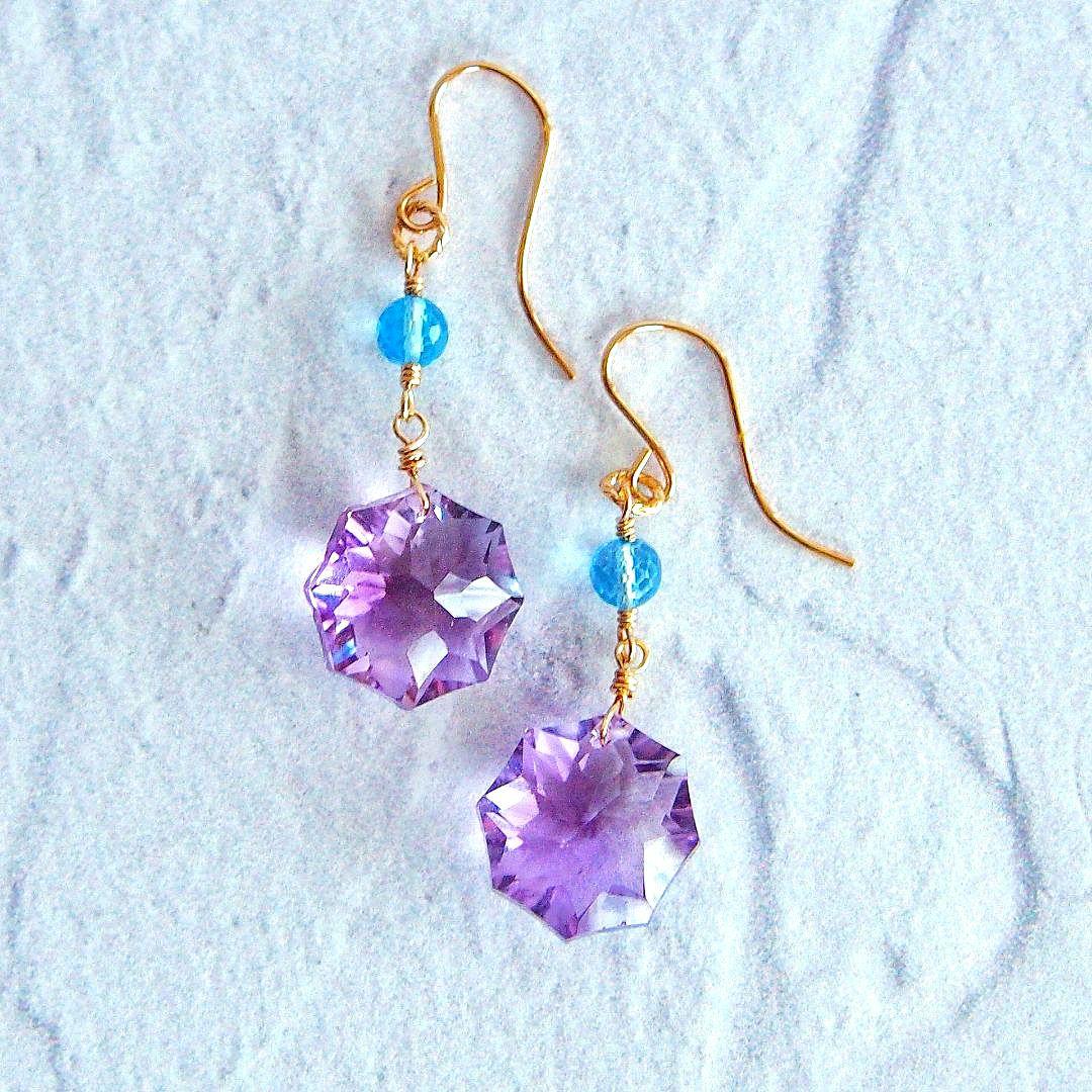 ご予約済　宝石質✨アメジスト　コンケーブ　ソレイユ　ピアス　14kgf