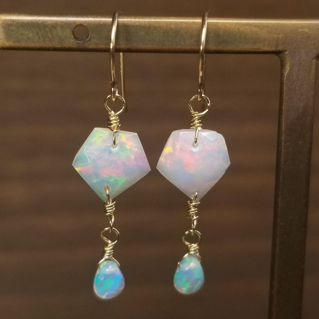 14kgfダイヤモンドカットオパールピアスvegagift