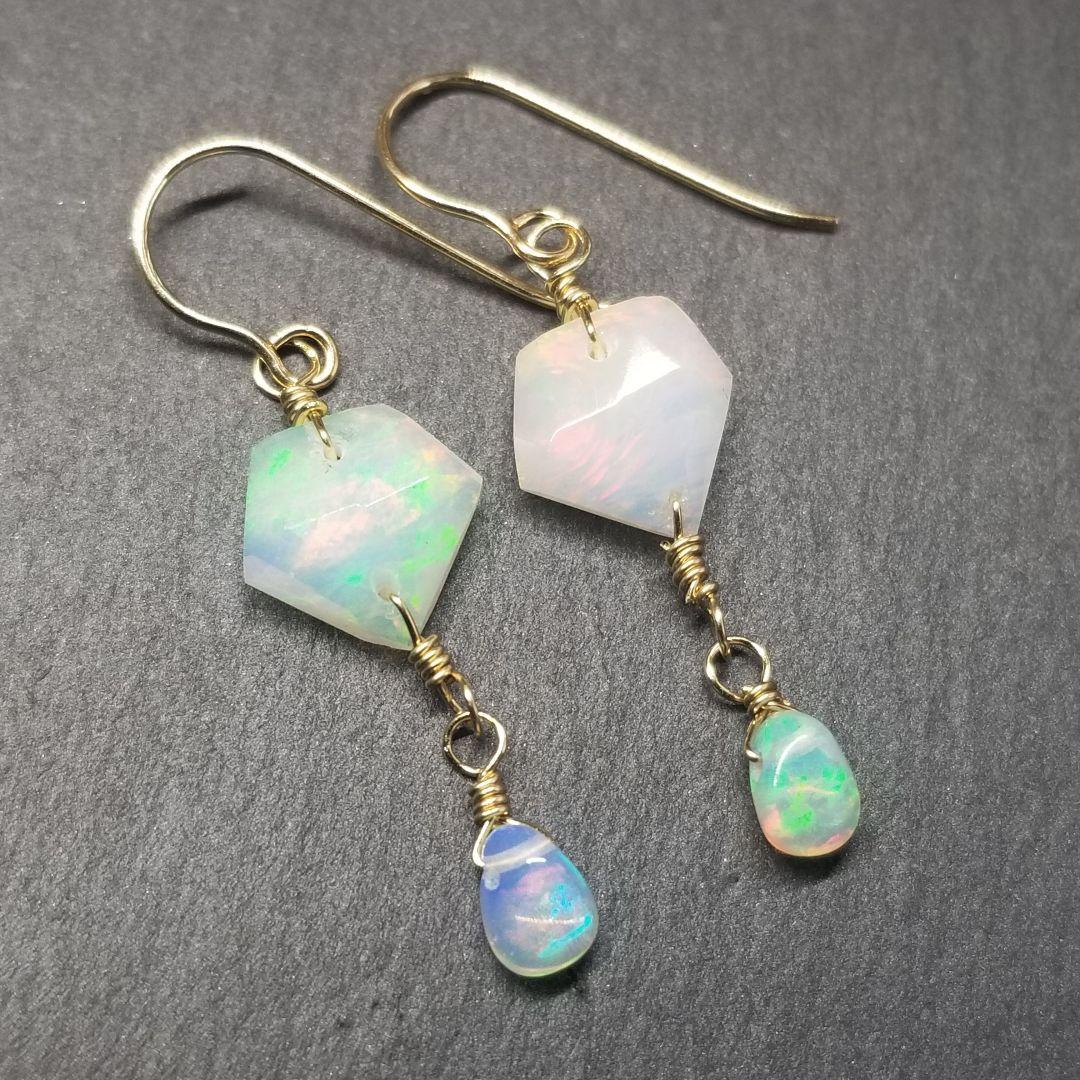 14kgfダイヤモンドカットオパールピアスvegagift