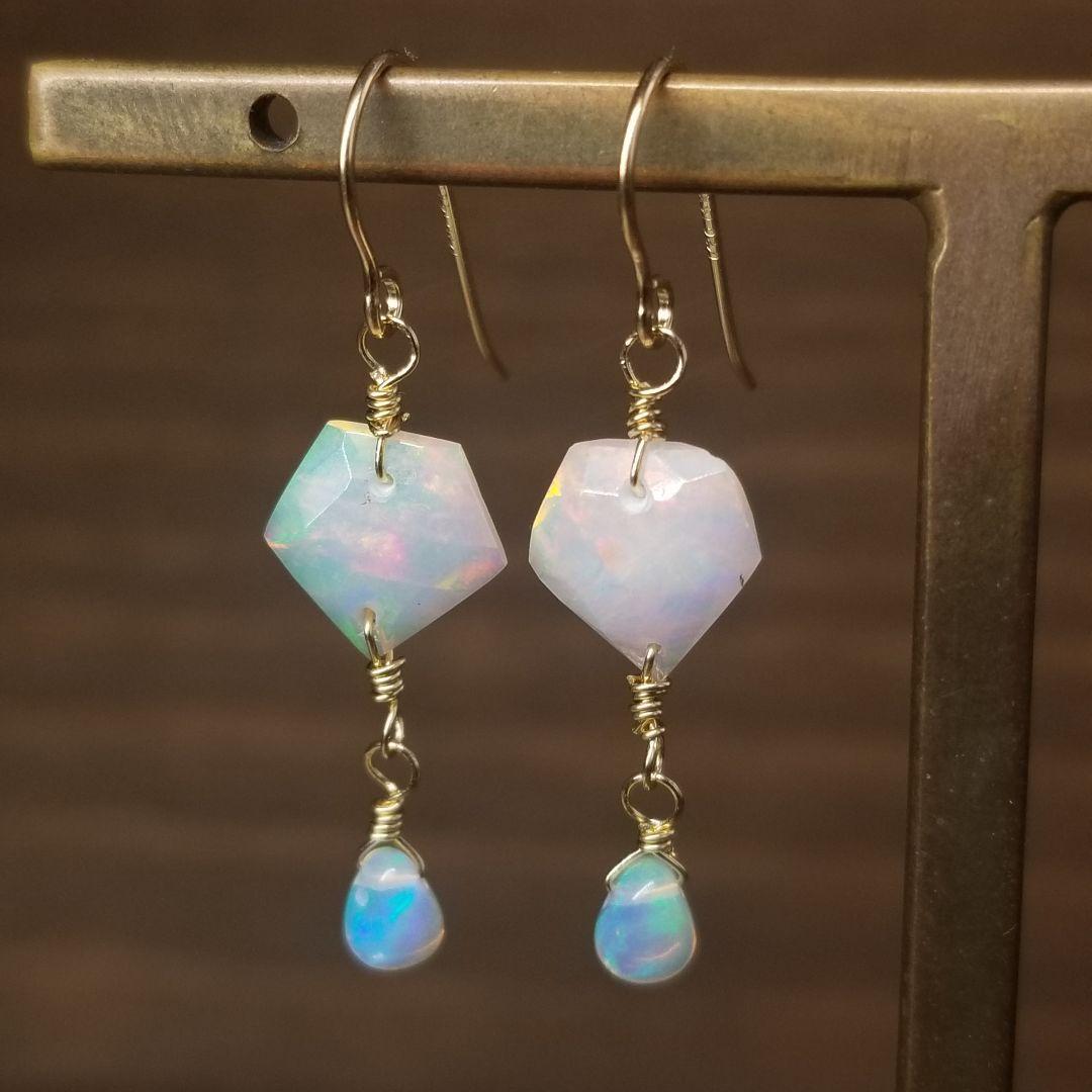 14kgfダイヤモンドカットオパールピアスvegagift