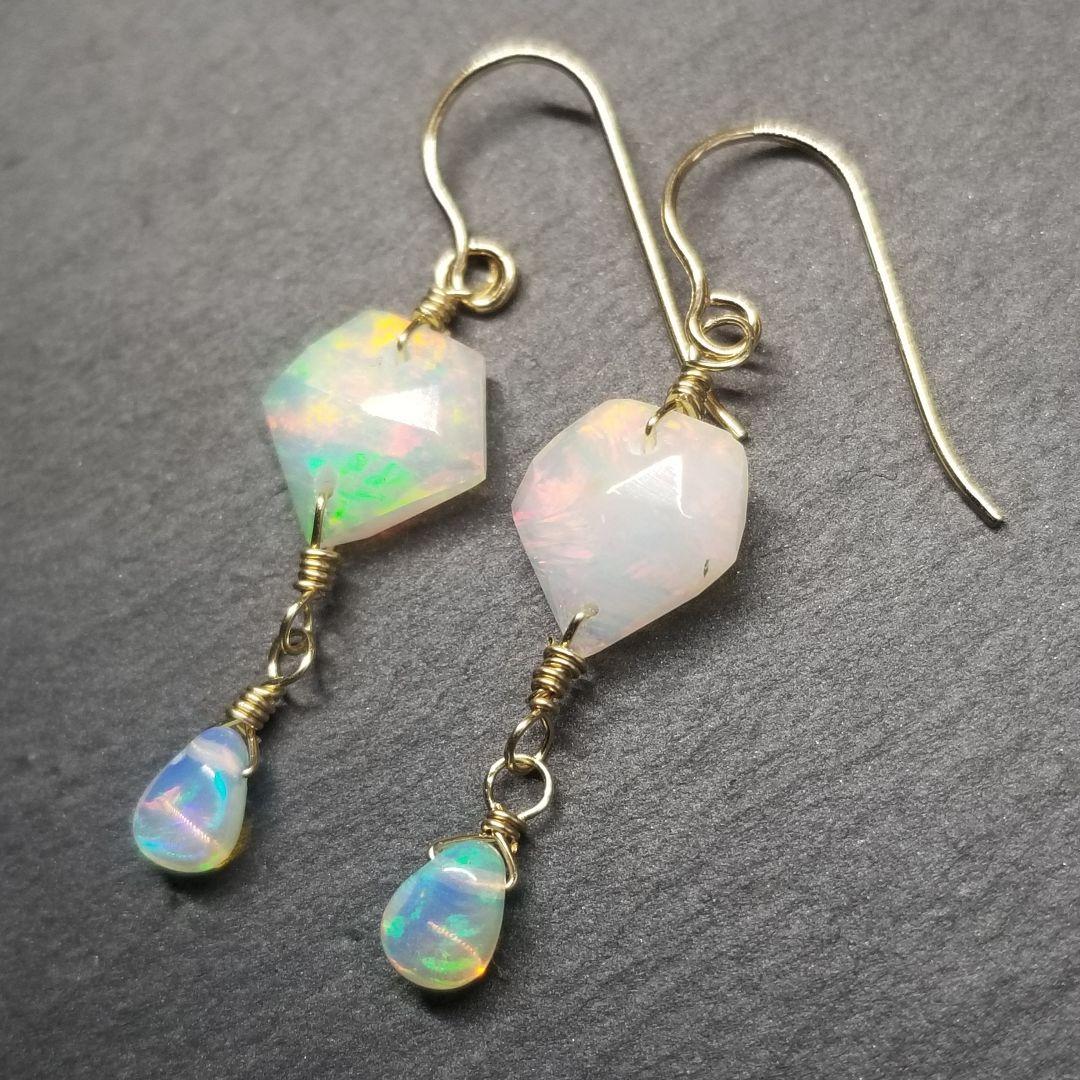 14kgfダイヤモンドカットオパールピアスvegagift