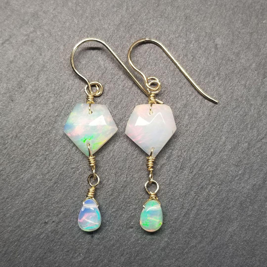 14kgfダイヤモンドカットオパールピアスvegagift