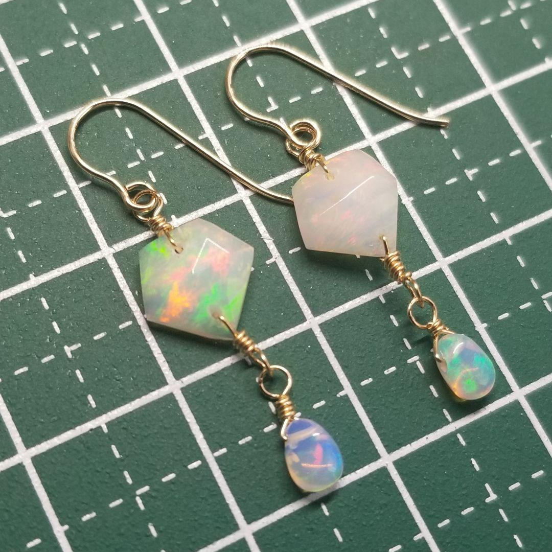 14kgfダイヤモンドカットオパールピアスvegagift