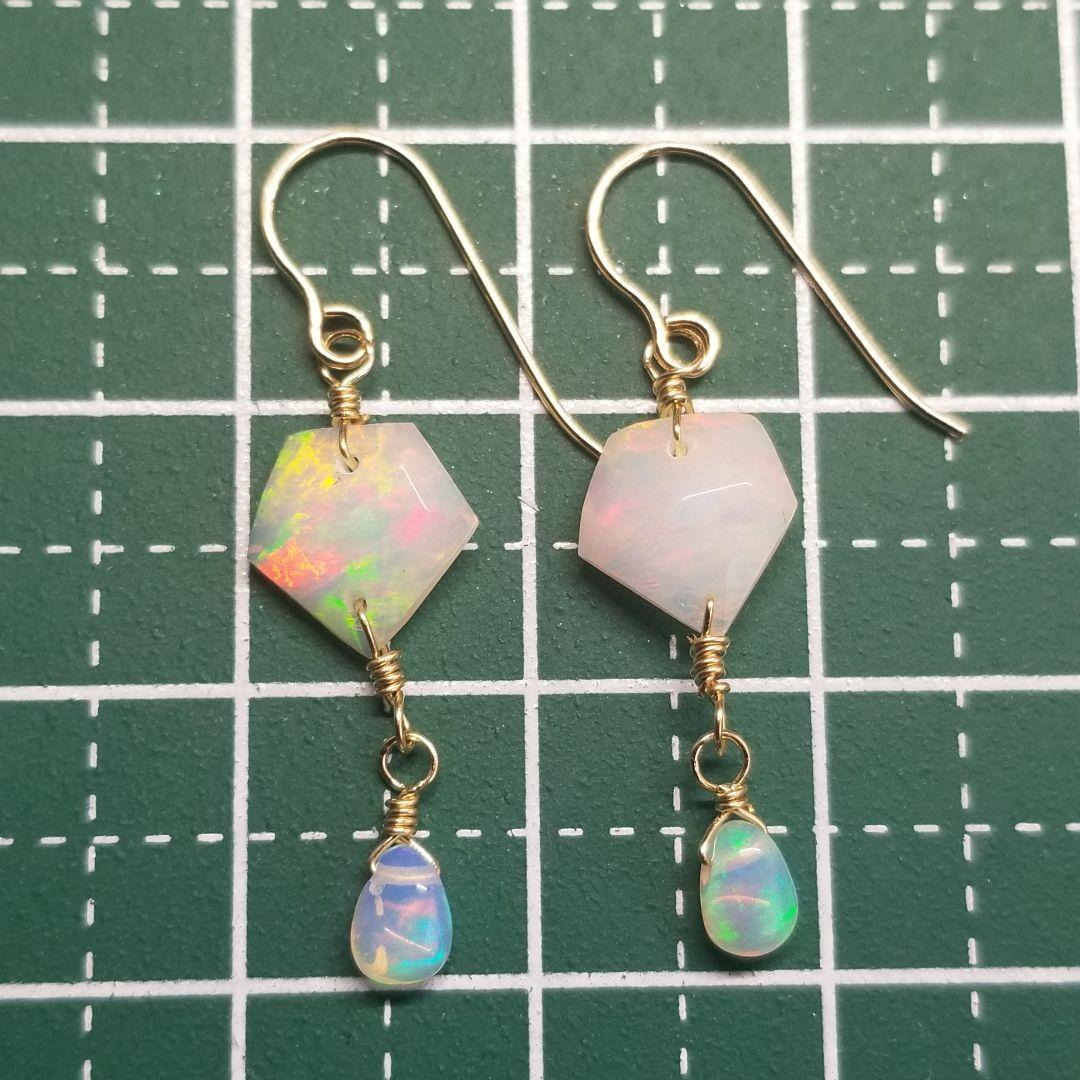 14kgfダイヤモンドカットオパールピアスvegagift