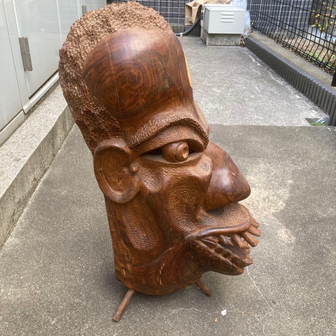 木製彫刻 顔のオブジェ