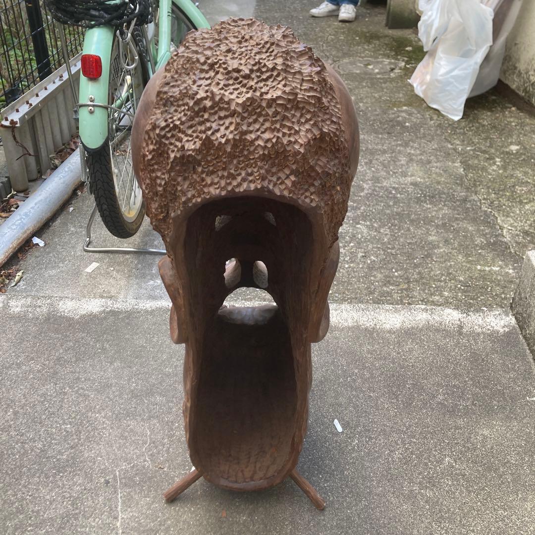木製彫刻 顔のオブジェ