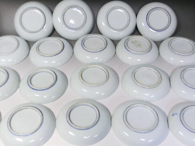 皿■印判果実紋中皿 19枚 明治拾弐年五月 元録模様大形皿 明治期 時代 骨董■