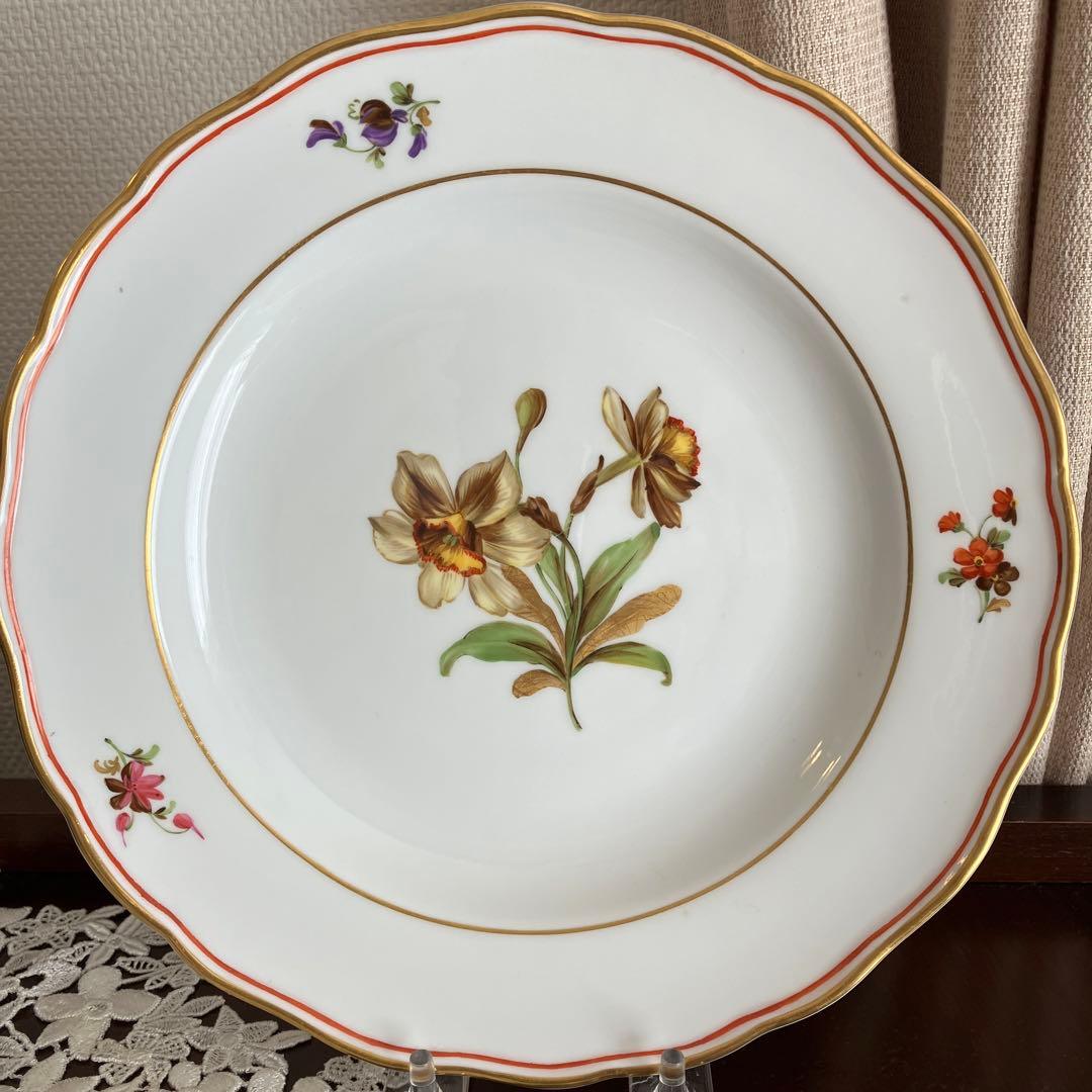 アンティークマイセン　金の葉を持つ水仙の花　プレート