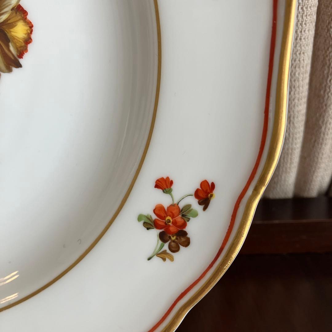 アンティークマイセン　金の葉を持つ水仙の花　プレート