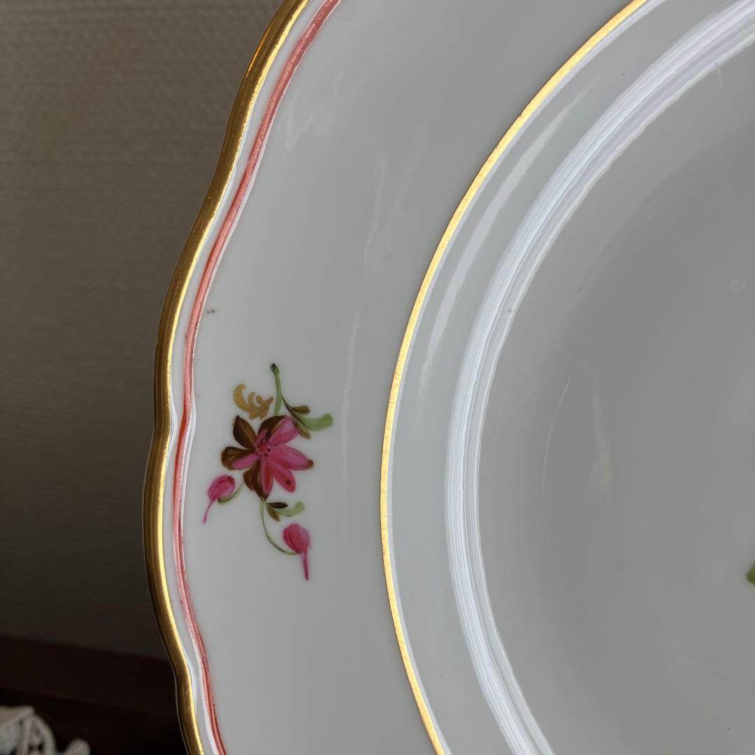 アンティークマイセン　金の葉を持つ水仙の花　プレート