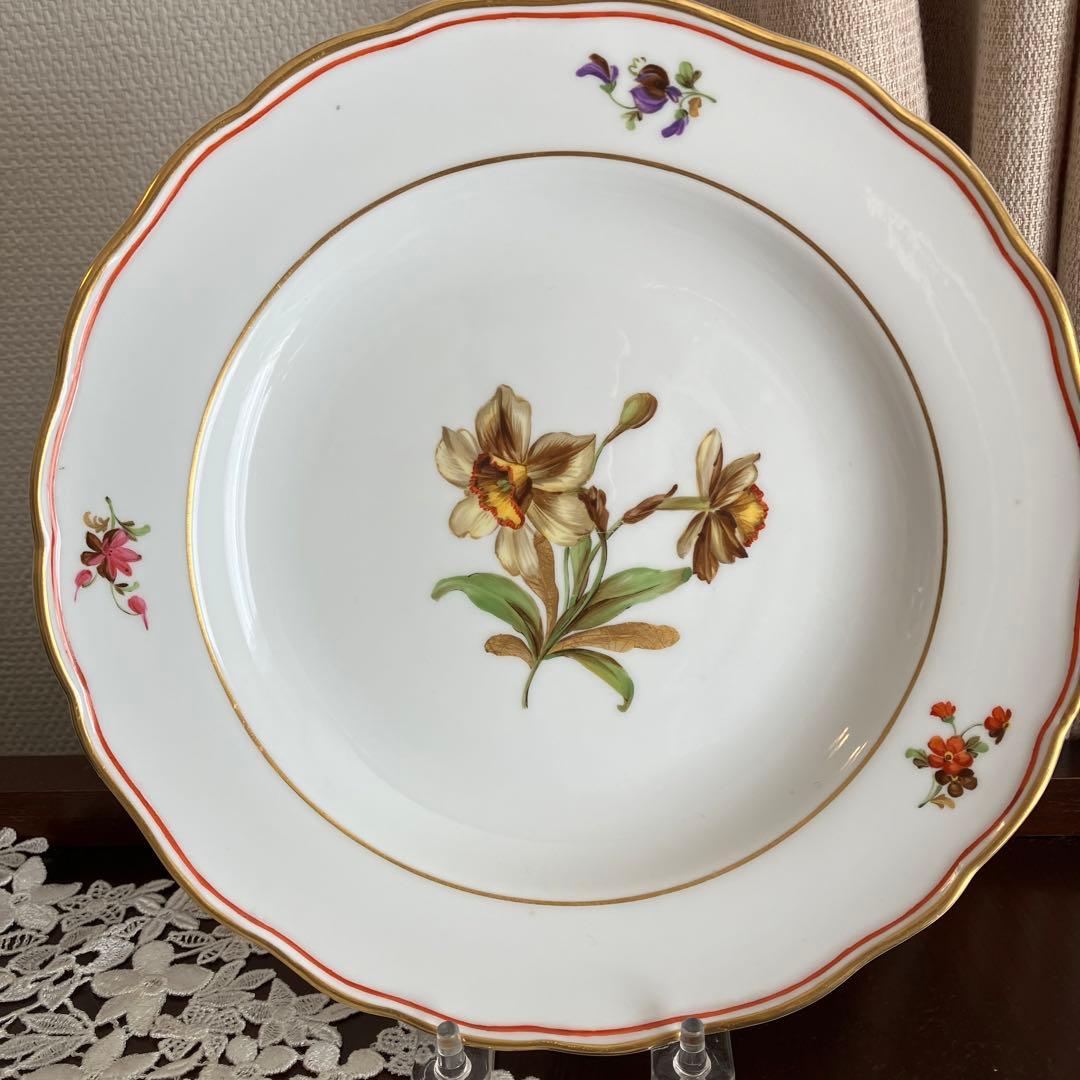 アンティークマイセン　金の葉を持つ水仙の花　プレート