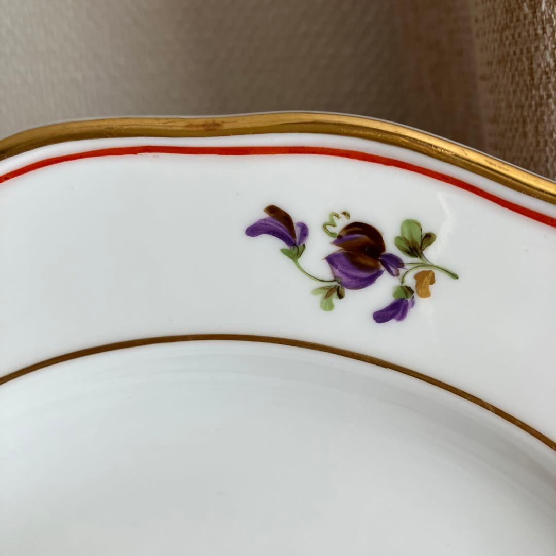 アンティークマイセン　金の葉を持つ水仙の花　プレート