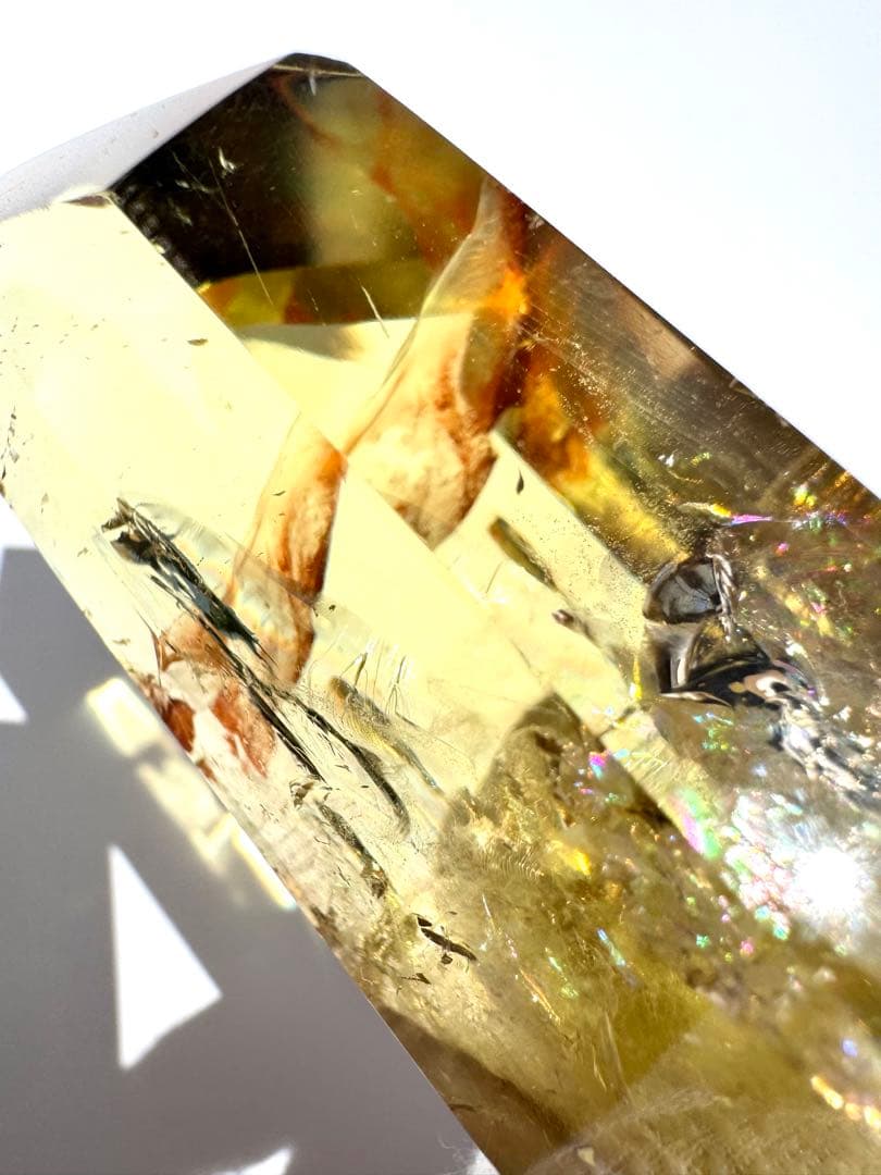 高品質 高透明 虹入り シトリン 黄水晶 六角柱