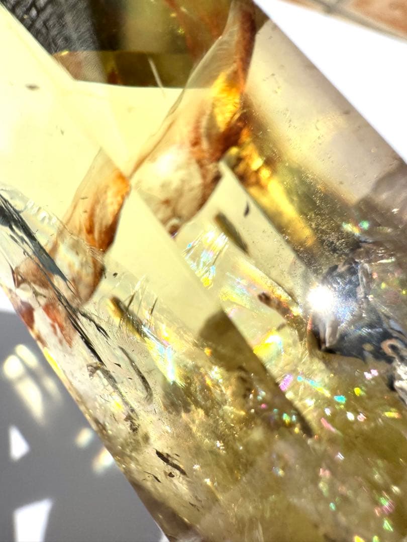 高品質 高透明 虹入り シトリン 黄水晶 六角柱