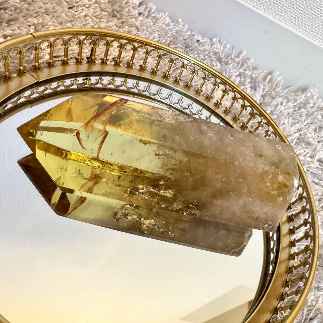 高品質 高透明 虹入り シトリン 黄水晶 六角柱