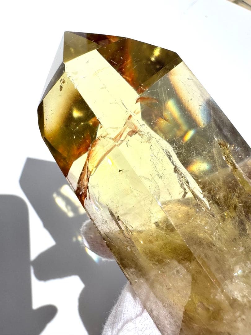 高品質 高透明 虹入り シトリン 黄水晶 六角柱