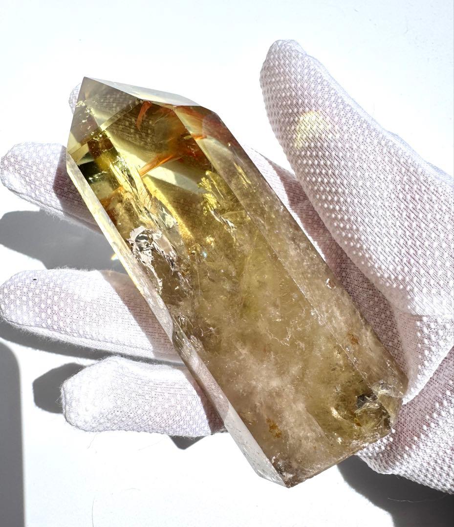 高品質 高透明 虹入り シトリン 黄水晶 六角柱