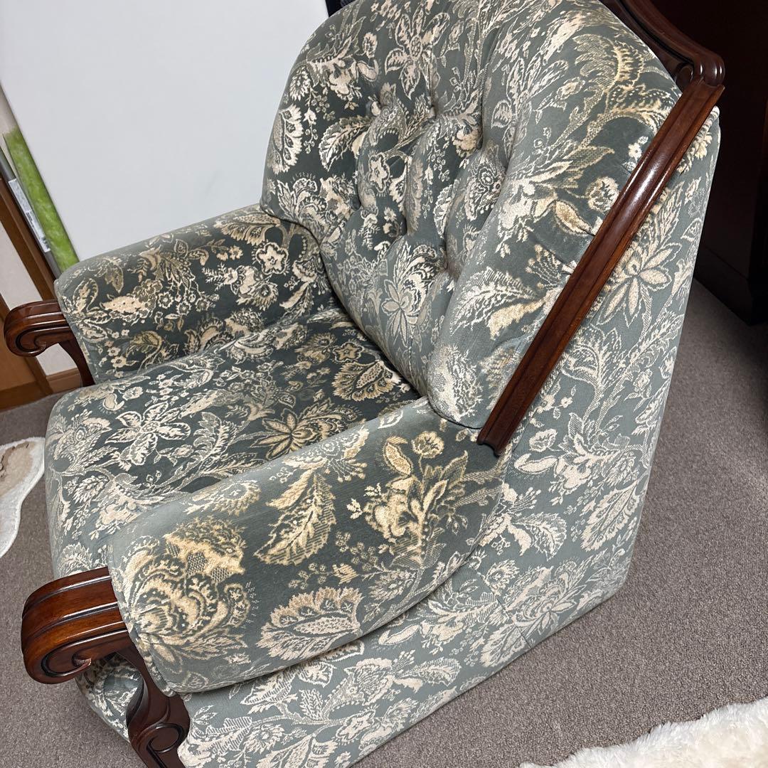 カリモク 1人掛けソファ アームチェア 花柄 ヴィンテージ