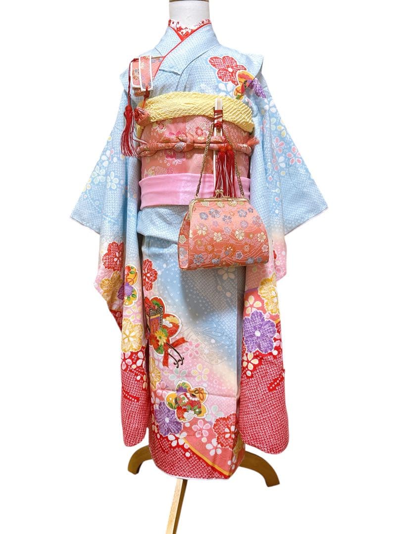 本格正絹♡水色×ピンク♡七五三　7歳　女の子　フルセット　一式