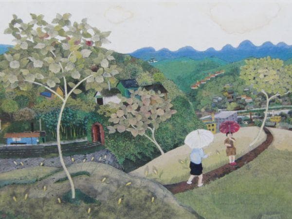 藤田龍児、『奥の町』、希少画集より、状態良好、新品木製額・額装付