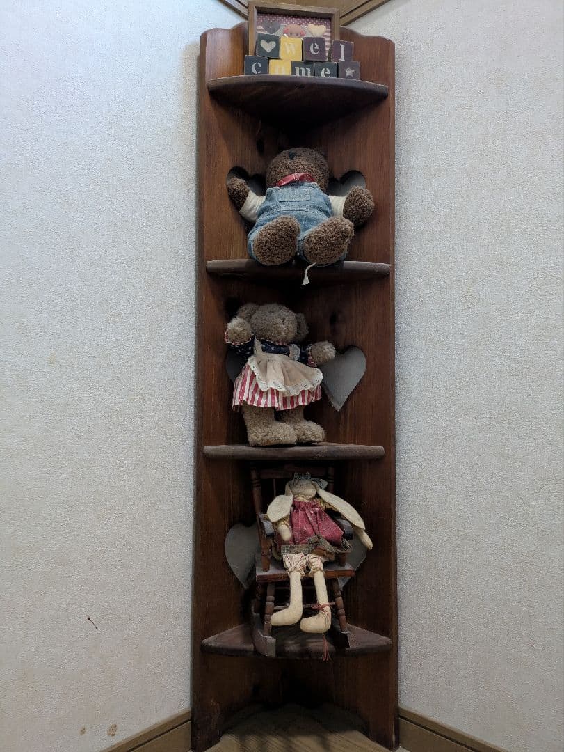 ハートくり抜き木製コーナーラック　4段