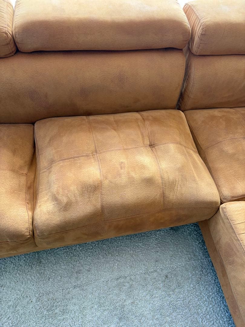 ブラウン L字型ソファ スエード調