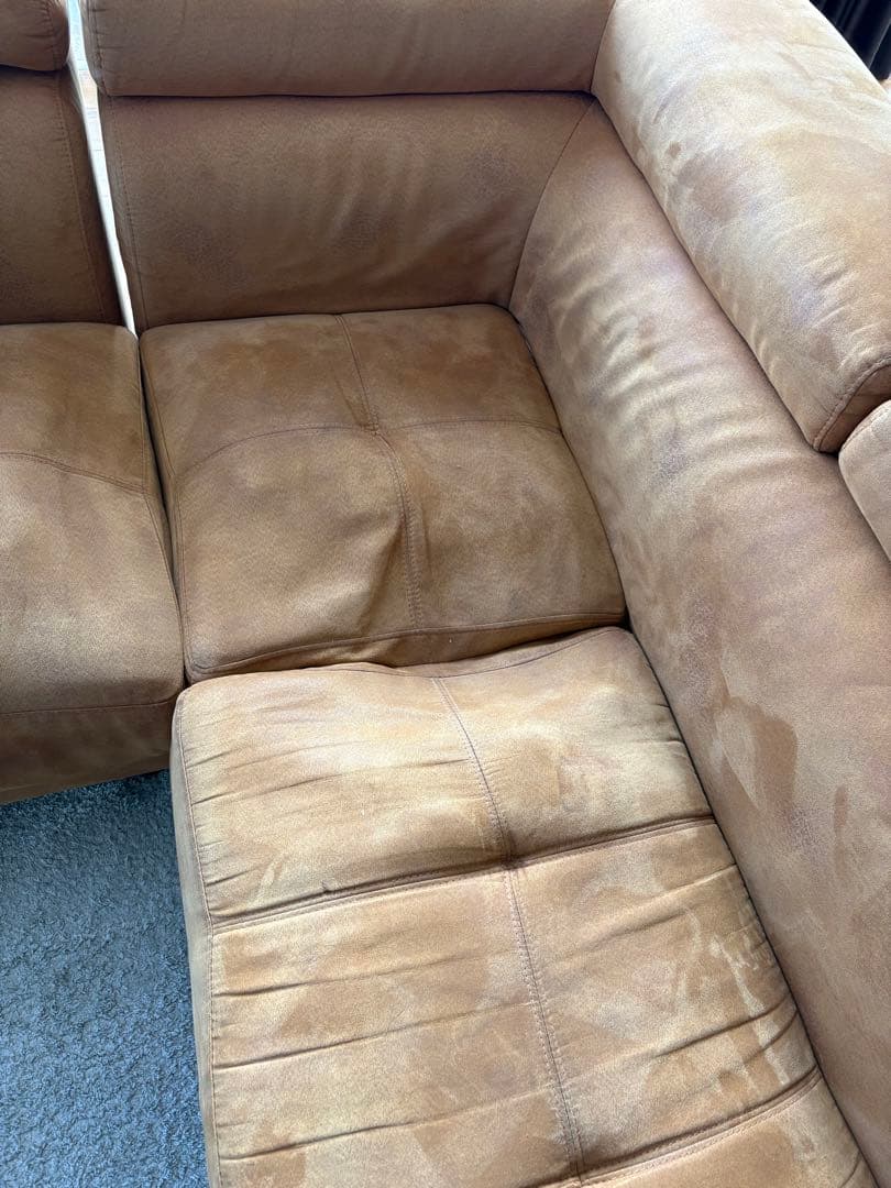 ブラウン L字型ソファ スエード調