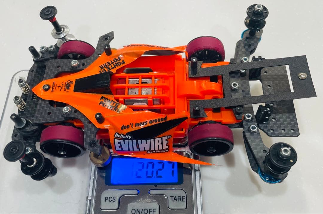 ミニ四駆　MSスギヤマ式フレキ　V字カット鳥居残し　２軸ATスラダン　１軸アンカ