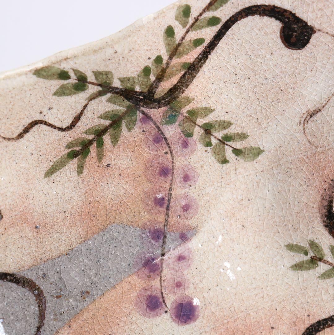 北大路魯山人作 鼠志野 藤絵皿 五客 清水公照書付 共箱共布　SZ853　DK1