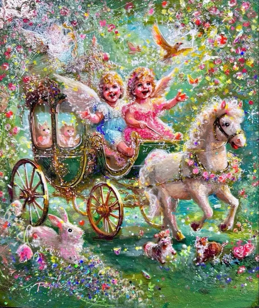 絵画原画　《Spiritual Cupids》　キラキラ溢れるバレンタイン