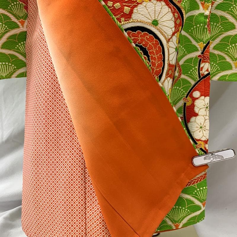 601ag28□七五三 七歳 女児 着物&袋帯 鼓 青海波に梅□状態良好