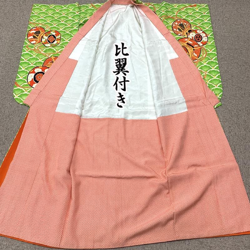 601ag28□七五三 七歳 女児 着物&袋帯 鼓 青海波に梅□状態良好