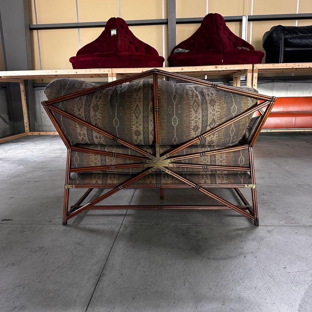 2人掛けソファ エスニック柄 ラタン調フレーム F071