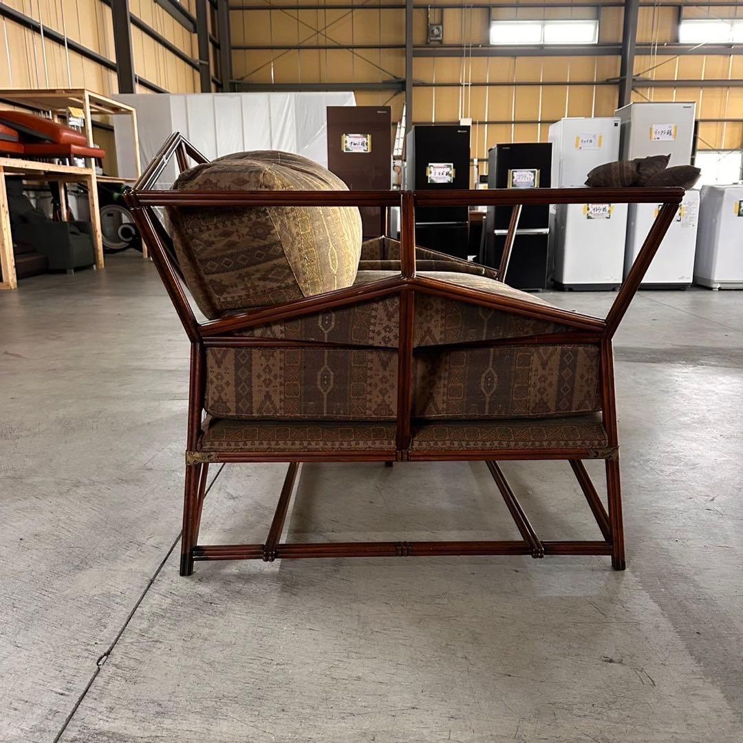 2人掛けソファ エスニック柄 ラタン調フレーム F071