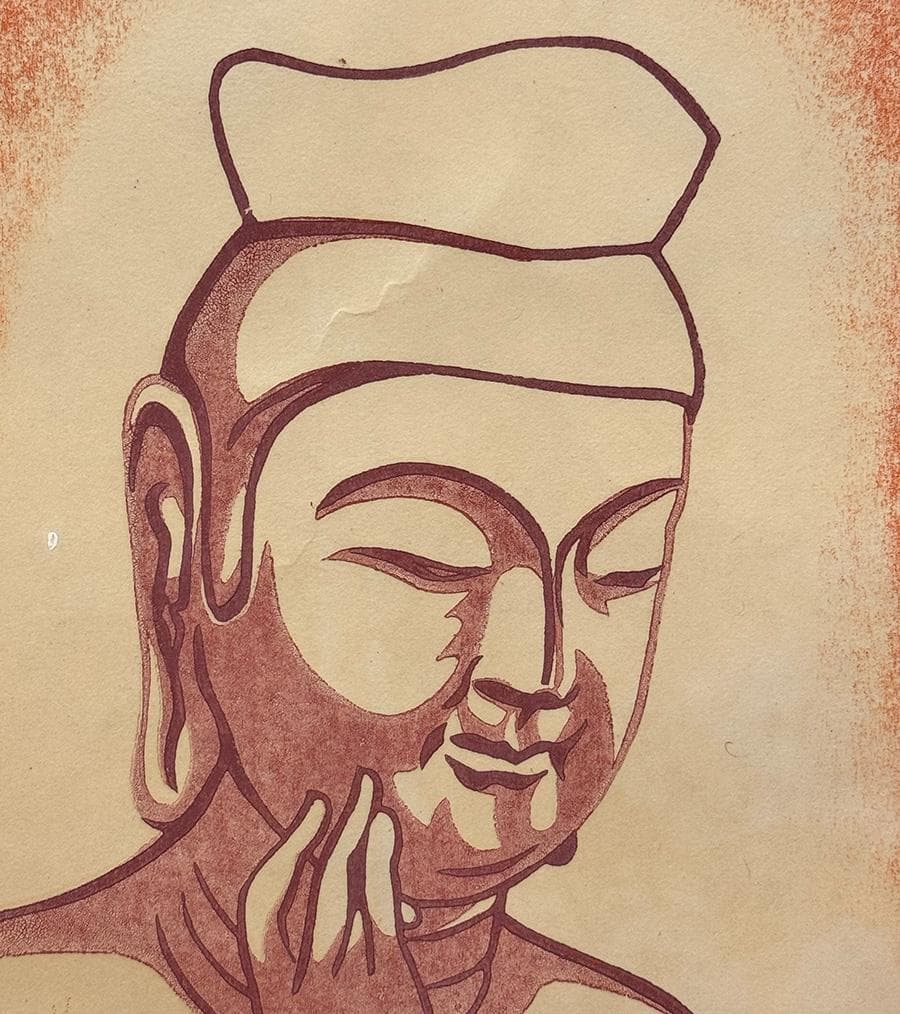 安達哲照 木版画 31/50 弥勒菩薩 紫檀額 雲版額 仏像