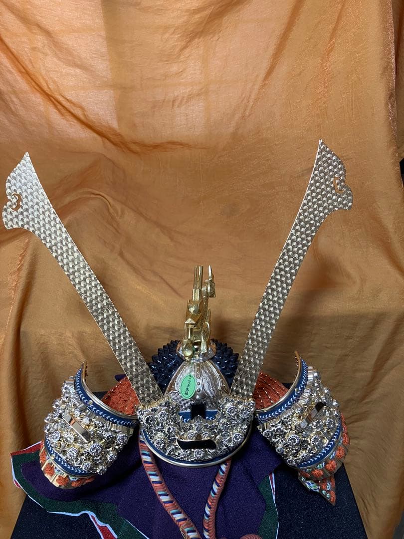 五月人形　25号　兜　美濃長鍬形　 宝石付　純金箔押木彫竜　甲冑