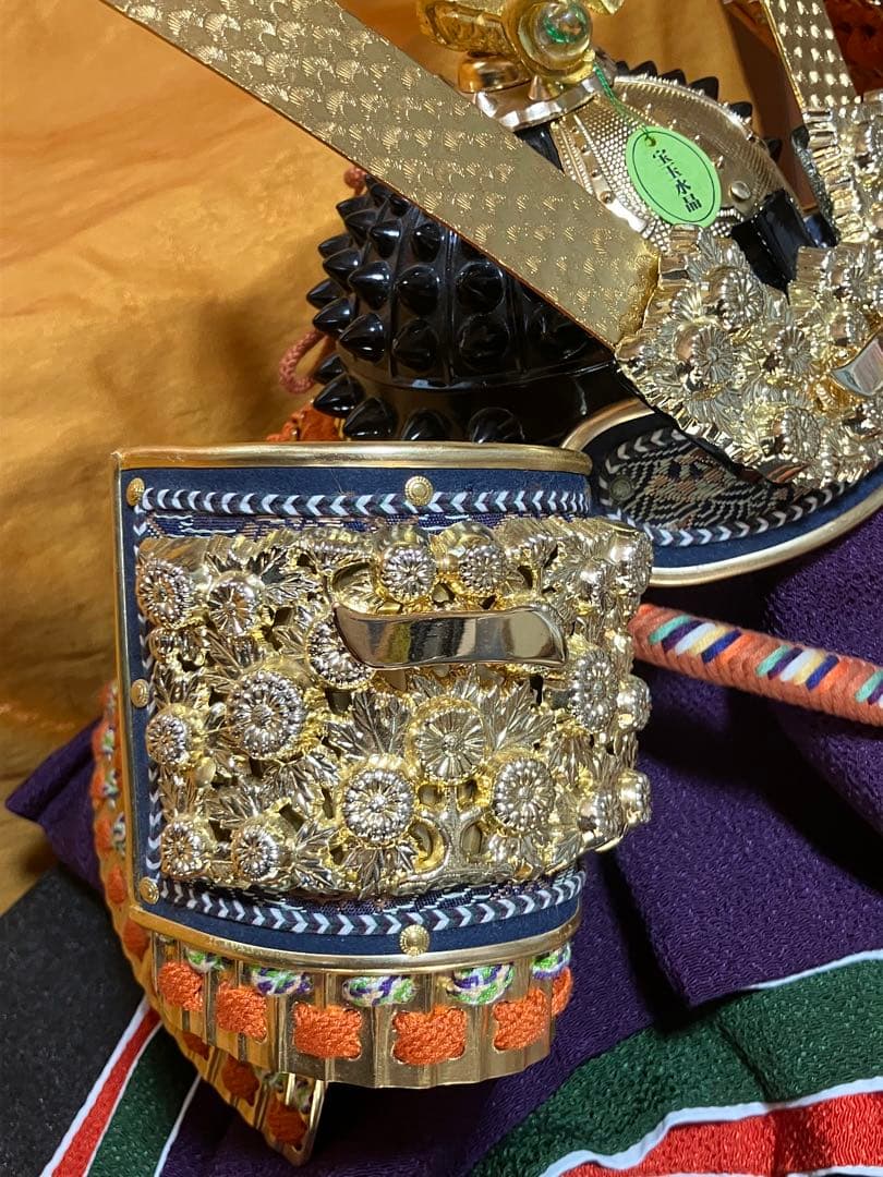 五月人形　25号　兜　美濃長鍬形　 宝石付　純金箔押木彫竜　甲冑