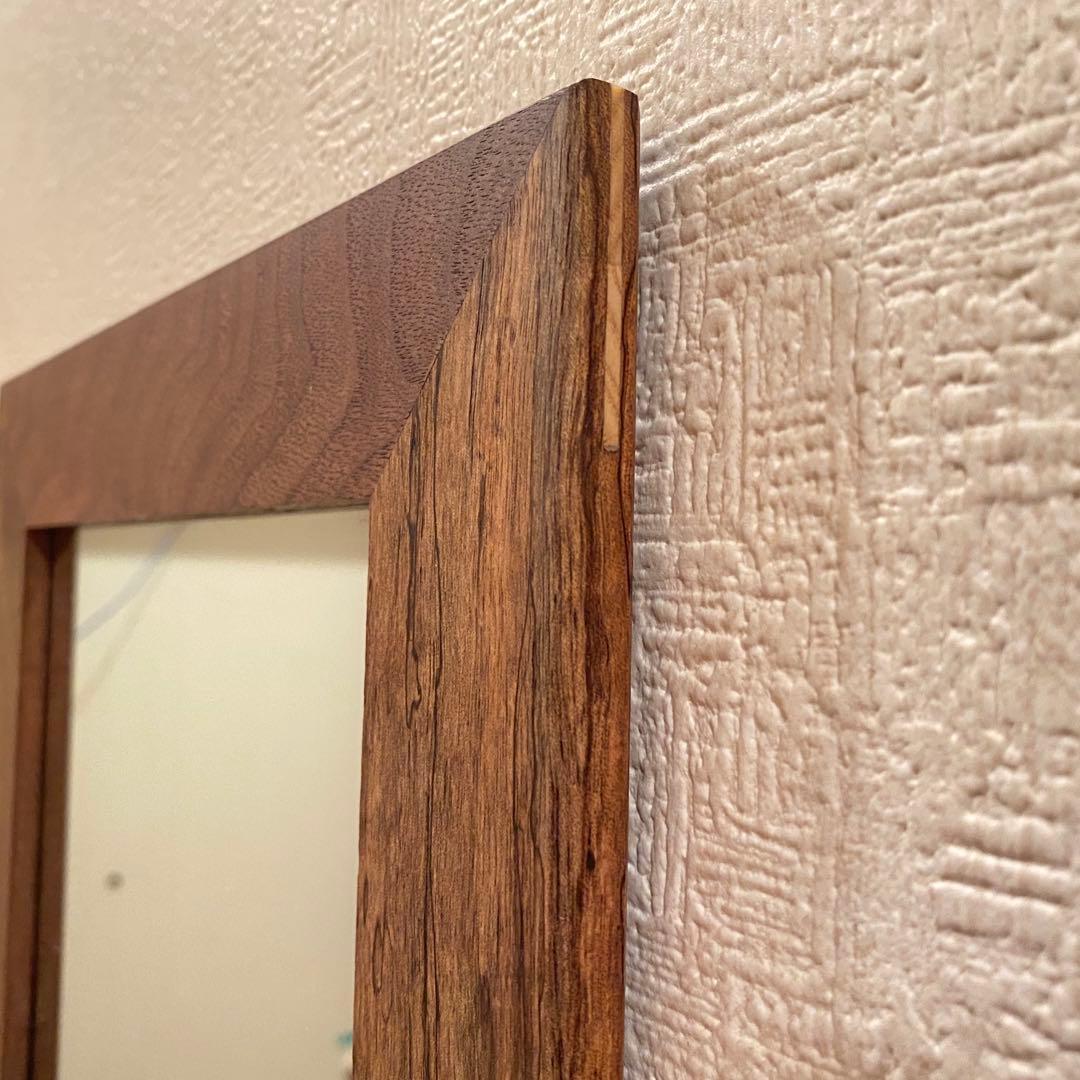 アンティーク　壁掛けミラー　鏡　木製フレーム　sakuのハンドメイド作品　A