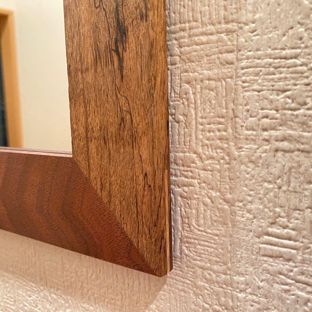 アンティーク　壁掛けミラー　鏡　木製フレーム　sakuのハンドメイド作品　A