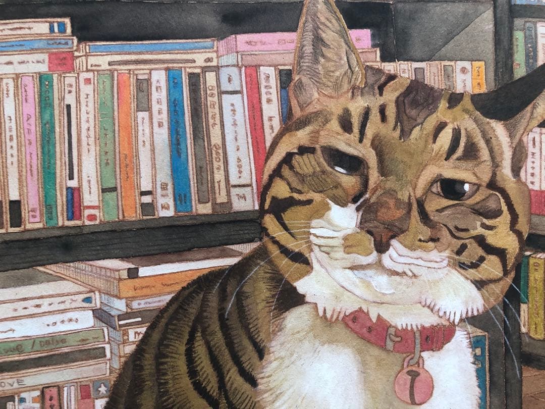 《送料無料》原画「書斎の猫」猫イラスト