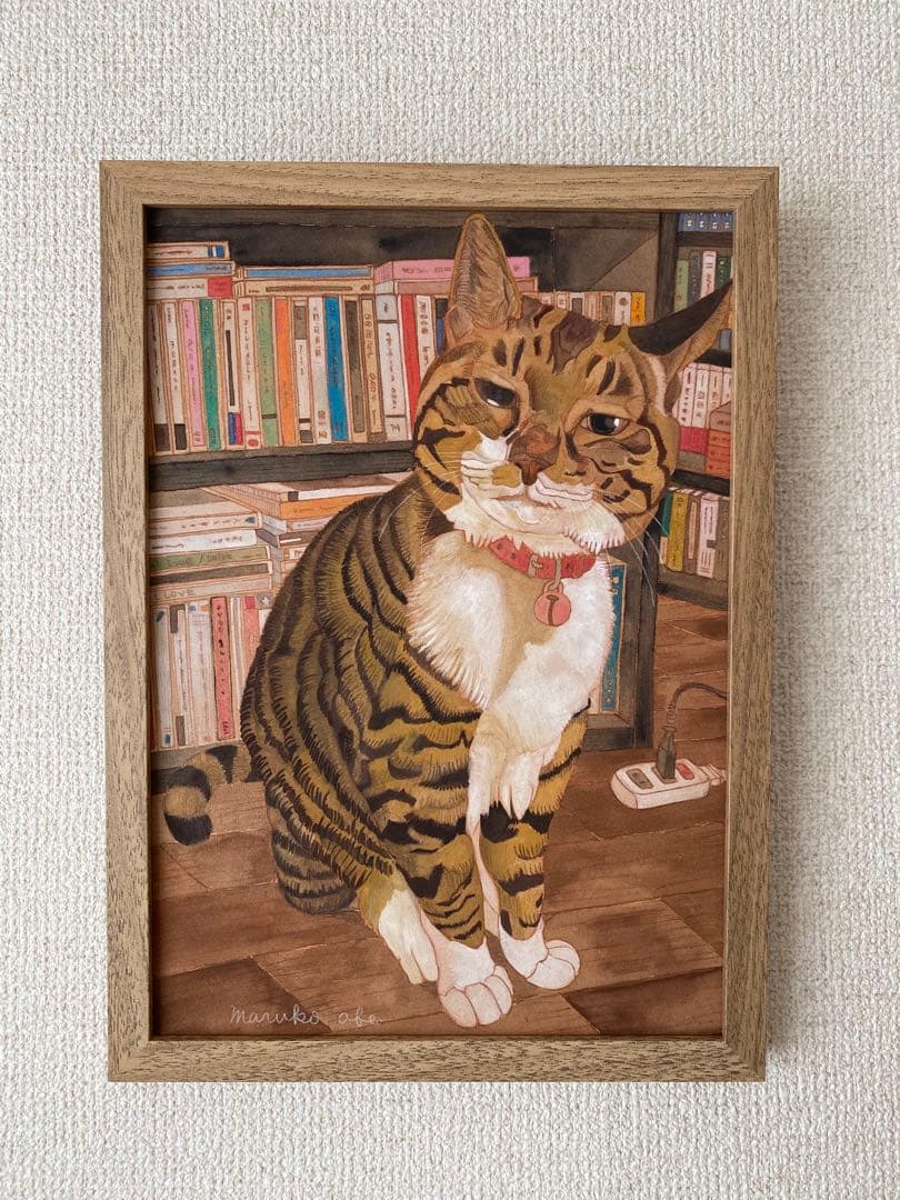 《送料無料》原画「書斎の猫」猫イラスト