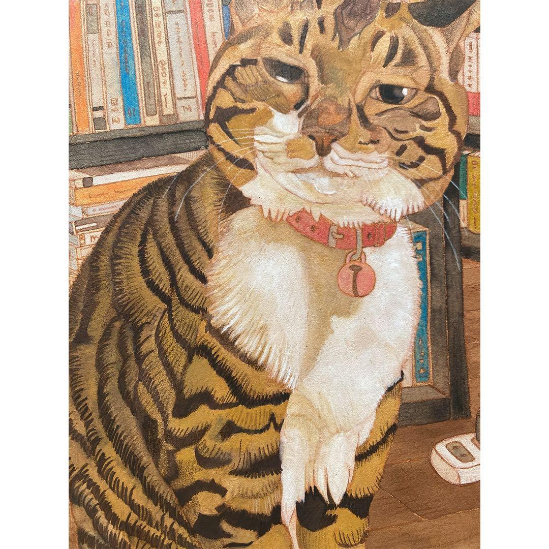 《送料無料》原画「書斎の猫」猫イラスト