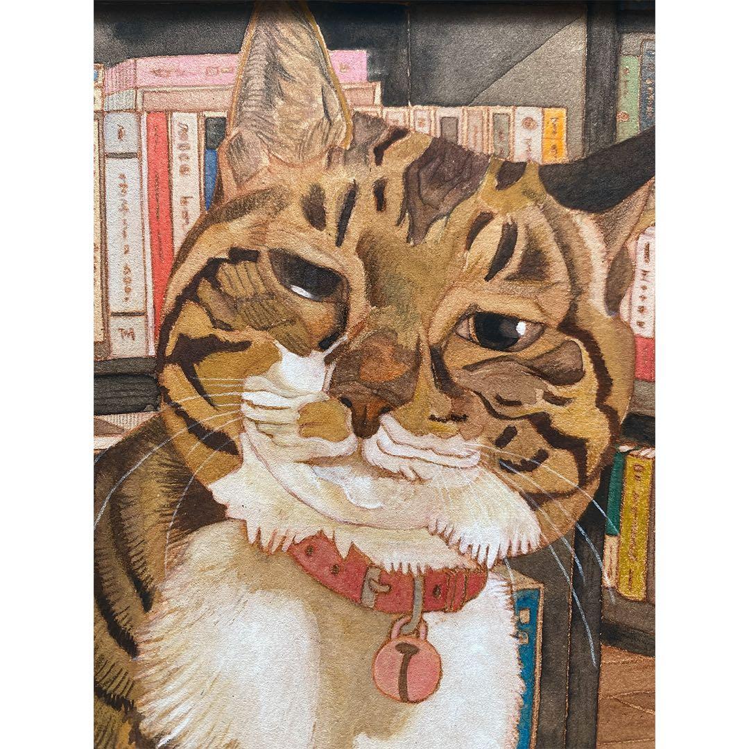 《送料無料》原画「書斎の猫」猫イラスト