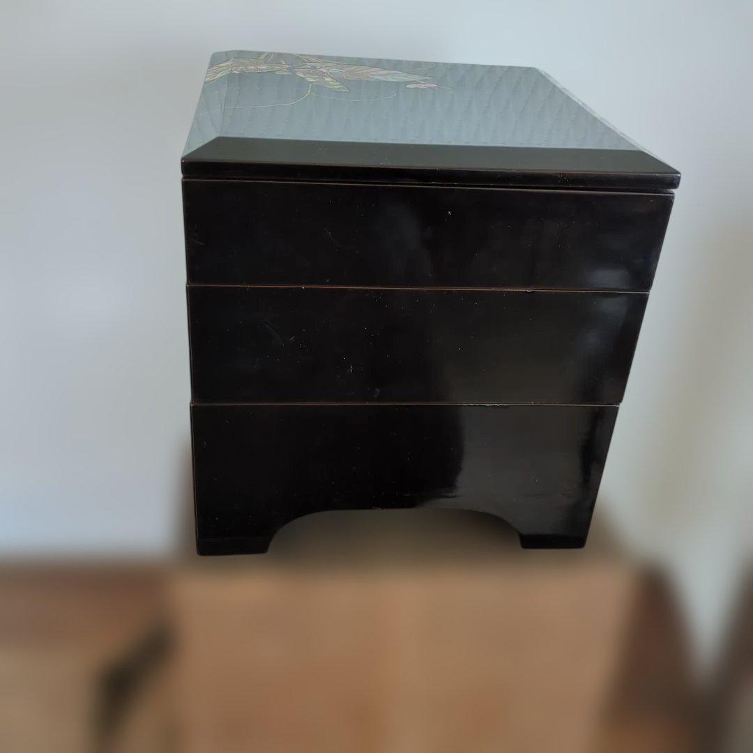 骨董　重箱　螺鈿　三段重　木製　漆器　正月　おせち　木箱