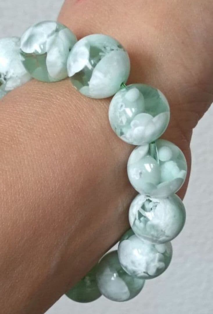 超超超希少石‼️グリーンラリマー約14mm内径約17センチ 雪花