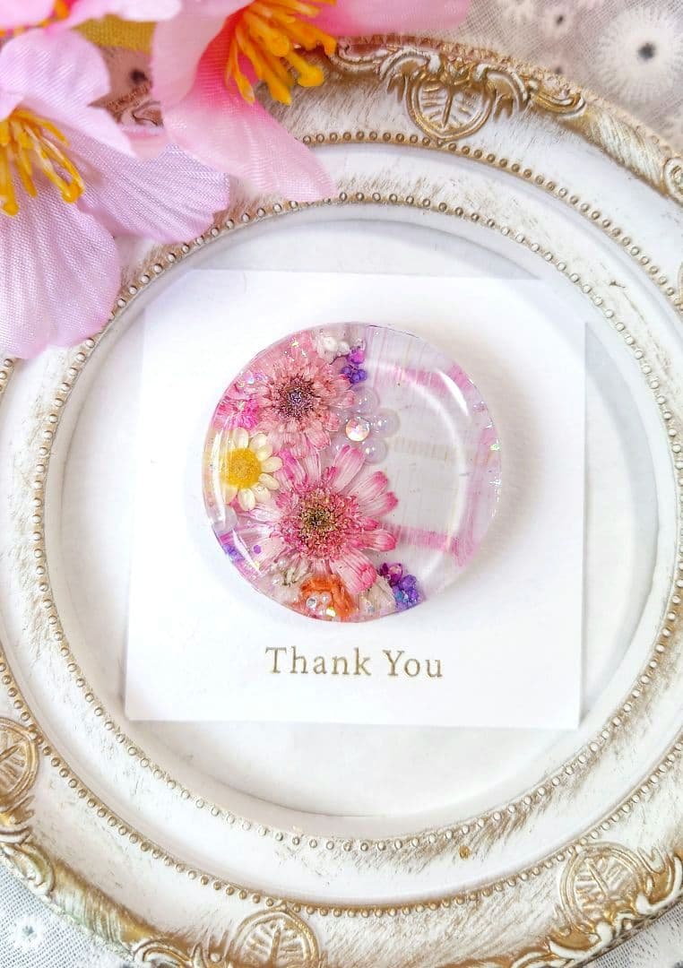 レジン 猫 ドライフラワー ヘアゴム ブローチ ポニーフック No.556