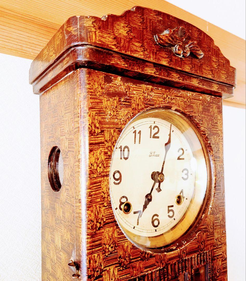 完動・美品〉S.MIZU 特殊技法刷毛目塗 宮型ゼンマイ振り子時計 古時計