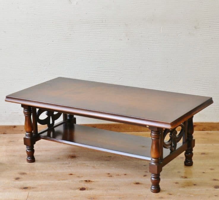 希少 1970's 飛騨産業 透かし彫り 花柄模様 ラック付属 ローテーブル