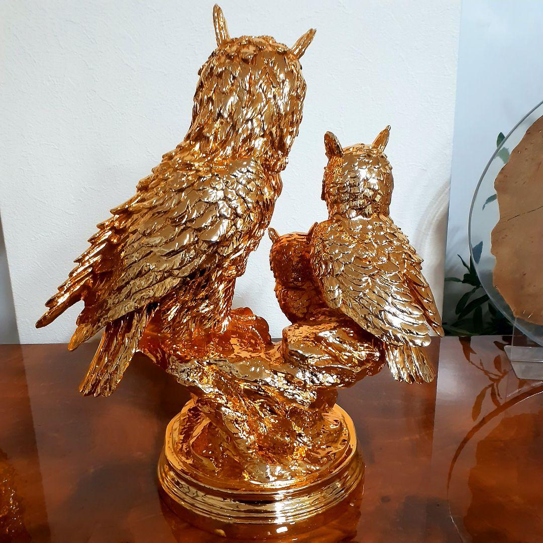 輸入雑貨　開運　金運　『ふくろうの不苦労な親子』　金色　ゴールドコーティング