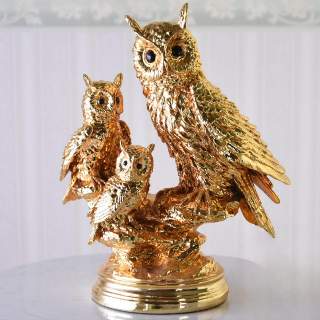 輸入雑貨　開運　金運　『ふくろうの不苦労な親子』　金色　ゴールドコーティング